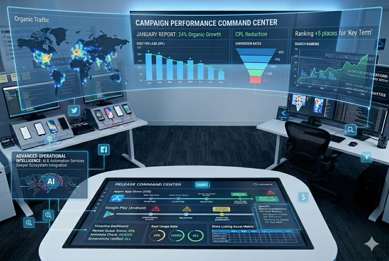 Monthly performance reporting and growth tracking for digital marketing and SEO campaigns
